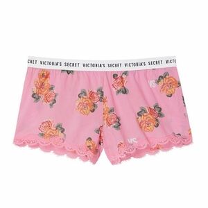 Victoria's Secret Pink and Orange Lace Trim Shorts Logo S